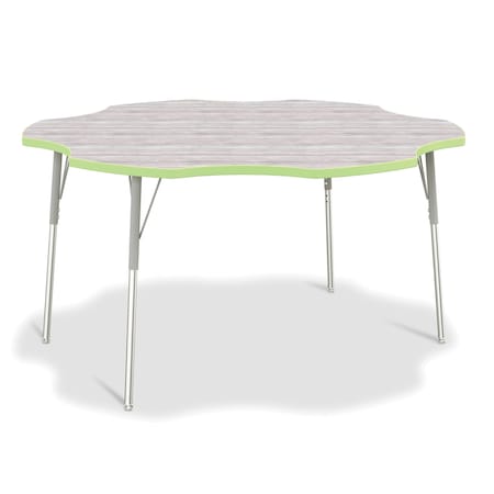 Jonti-Craft Berries Six Leaf Activity Table, A-height, Driftwood Gray/Key Lime/Gray 6458JCA451